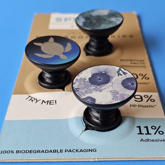 SpinPop 4Terra Universal Mini Phone Grips - MARBLE/IRIDESCENT TURTLE/BLUE FLORA - Picture 5 of 6